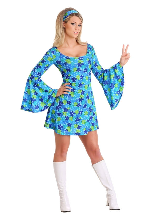 Women's Plus Size Wild Flower 70s Disco Dress Costume