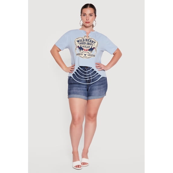 Women's Plus Size Wild Heart Rodeo Angel Graphic Slashed Tee