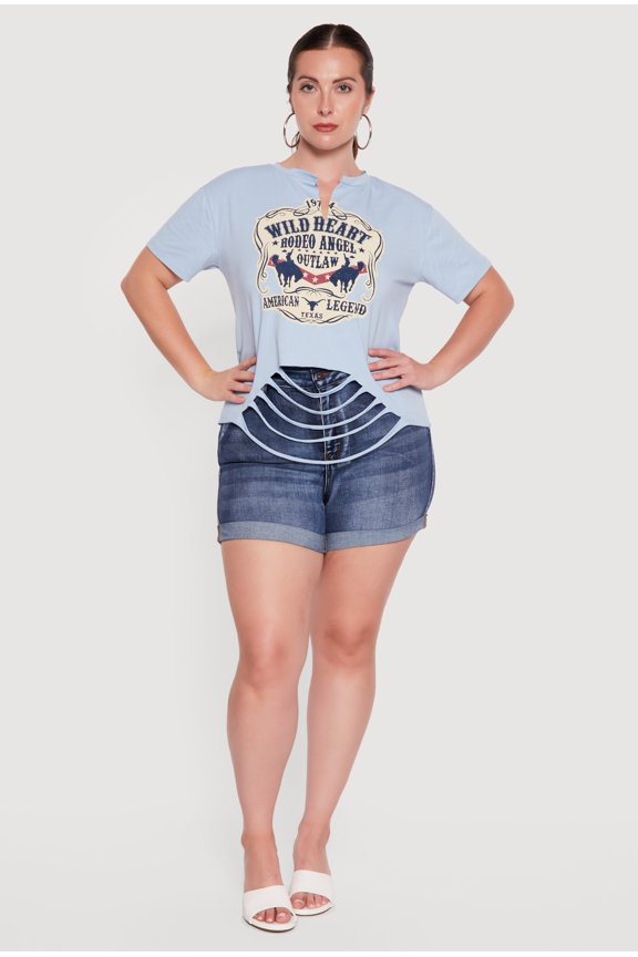Women's Plus Size Wild Heart Rodeo Angel Graphic Slashed Tee
