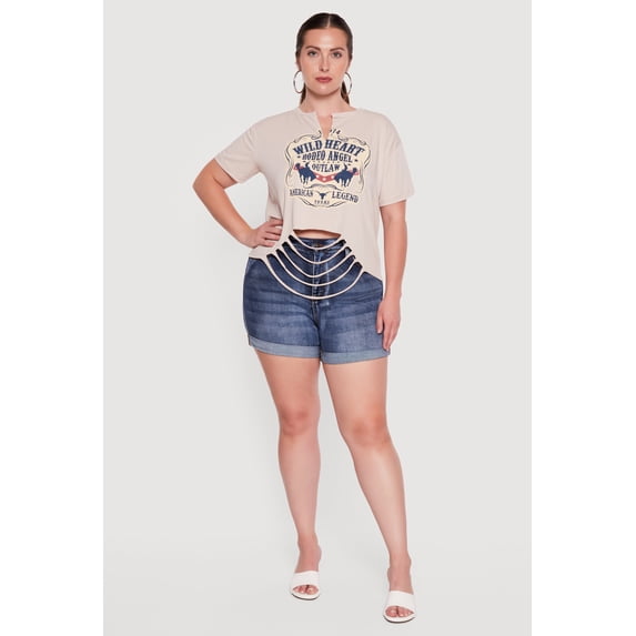 Women's Plus Size Wild Heart Rodeo Angel Graphic Slashed Tee