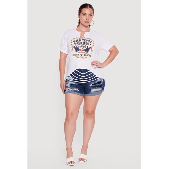 Women's Plus Size Wild Heart Rodeo Angel Graphic Slashed Tee