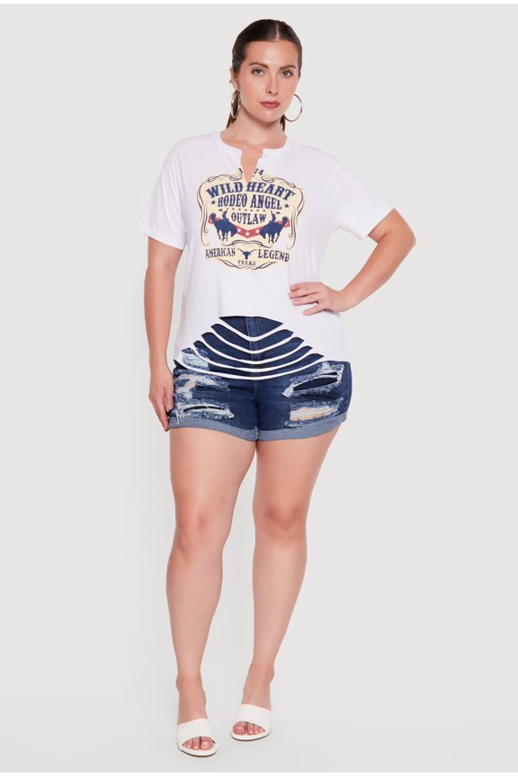 Women's Plus Size Wild Heart Rodeo Angel Graphic Slashed Tee