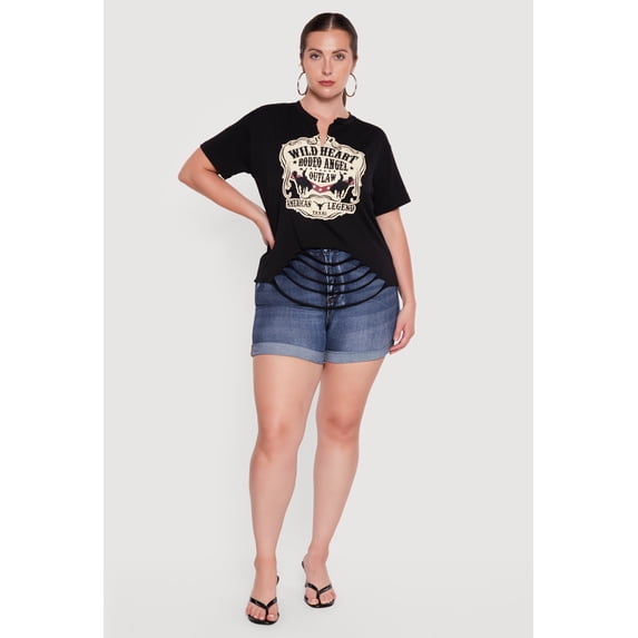 Women's Plus Size Wild Heart Rodeo Angel Graphic Slashed Tee