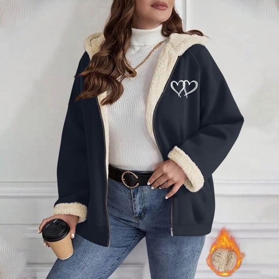 Women's Plus Size Winter Cardigan Double Faced Fleece Hooded Short Top