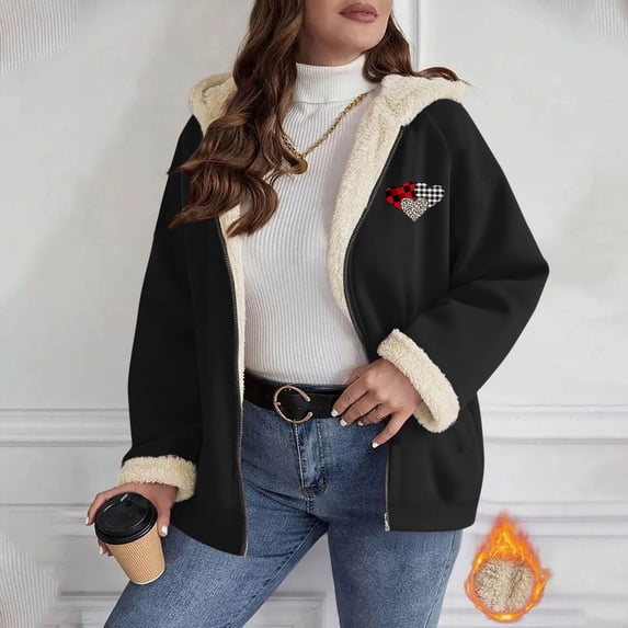 Women's Plus Size Winter Cardigan Double Faced Fleece Hooded Short Top