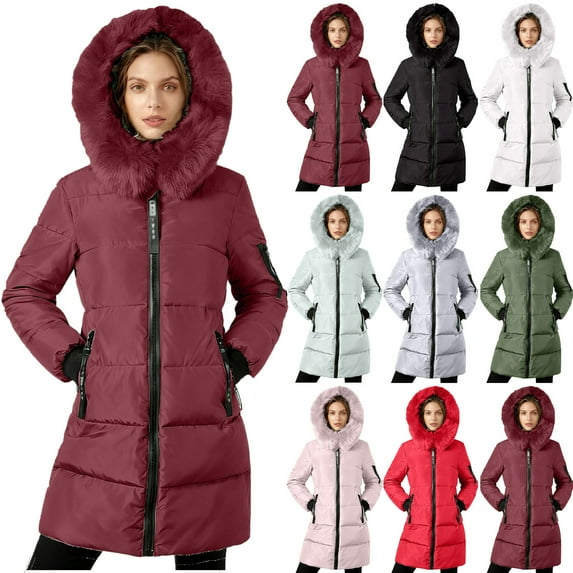 Women's Plus Size Winter Coat Warm Puffer Jacket Windproof Hooded Winter Jacket Women's Winter Down Jacket With Hood Waist And To Overcome Outer Long Sleeve Long Coats Wine S
