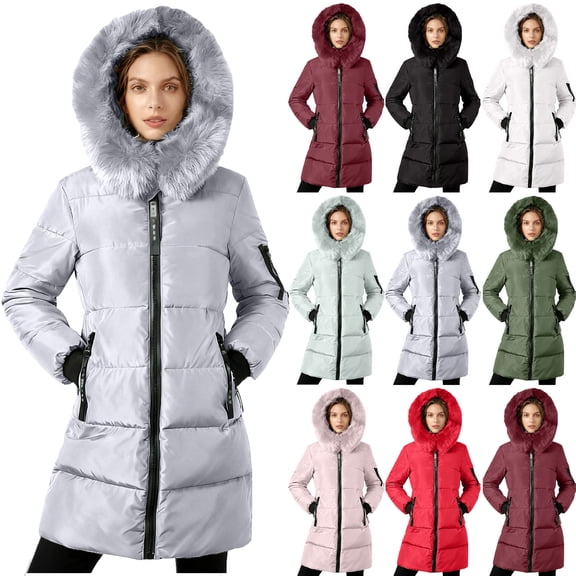 Women's Plus Size Winter Coat Warm Puffer Jacket Windproof Hooded Winter Jacket Women's Winter Down Jacket With Hood Waist And To Overcome Outer Long Sleeve Long Coats Gray XXL