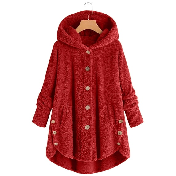 Women's Plus Size Winter Jacket with Hooded Loose Fit and Wool Coat Design for Cold Weather