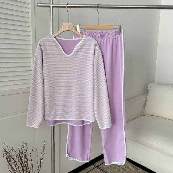 Women's Plus Size Winter Pajama Set Long Sleeve Thickened Warm Loose Fit with Pants