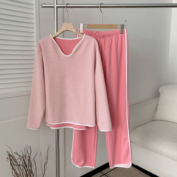 Women's Plus Size Winter Pajama Set Long Sleeve Thickened Warm Loose Fit with Pants