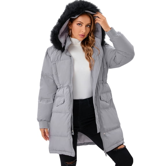 Women's Plus Size Winter Down Thickened Puffer Jacket Coat with Removable Faux Fur Hood Collar Long Heavy Puffer Jacket Outdoor Plus Size Winter Coats Black M-2xl