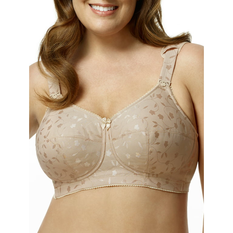 Women's Plus Size Wire Free Full Coverage Jacquard Embroidered Bra, Nude,  50L 