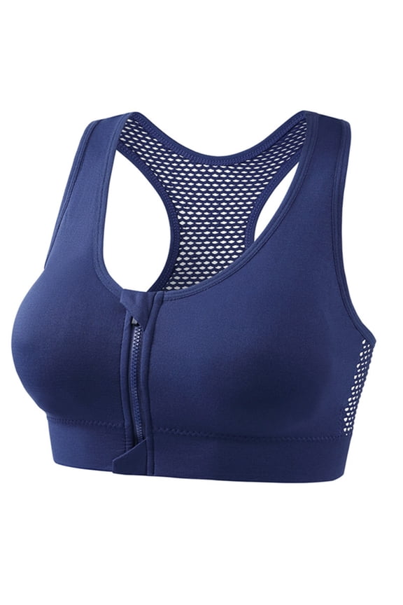 Women's Plus Size Front Zip Sports Bra Racerback Padded Yoga Workout Crop Top
