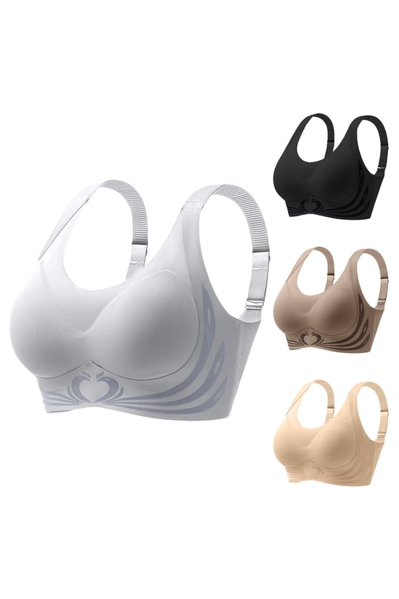 Women's Plus Size Wireless Bra Full Coverage Side Support Lingerie, Thin Seamless Smoothing Underwear, No Underwire Comfort Bralette, Invisible T Shirt Bra Back Fat Control