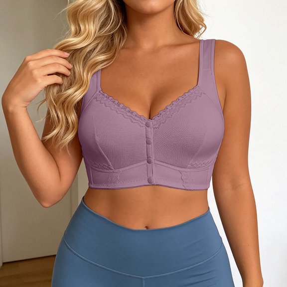 Women's Plus Size Wireless Front-Closure Bra, Seamless Lace Tank Top Style with Wide Straps, Comfort Full-Coverage Bralette for Everyday Support (US 34-48)