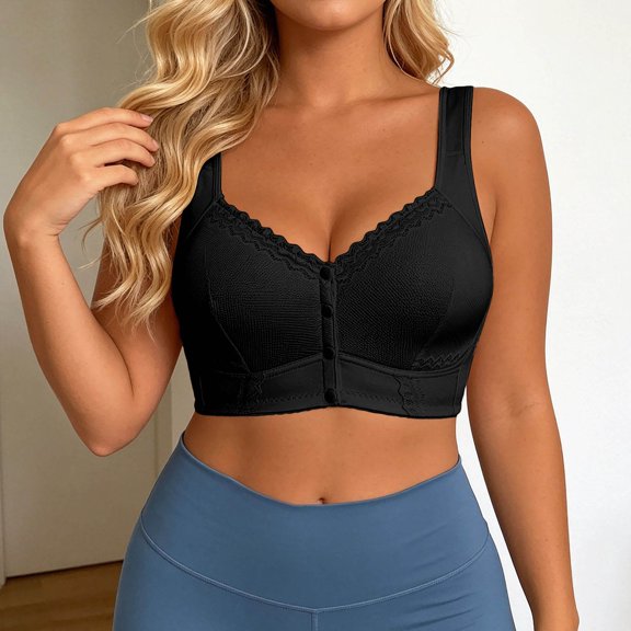 Women's Plus Size Wireless Front-Closure Bra, Seamless Lace Tank Top Style with Wide Straps, Comfort Full-Coverage Bralette for Everyday Support (US 34-48)