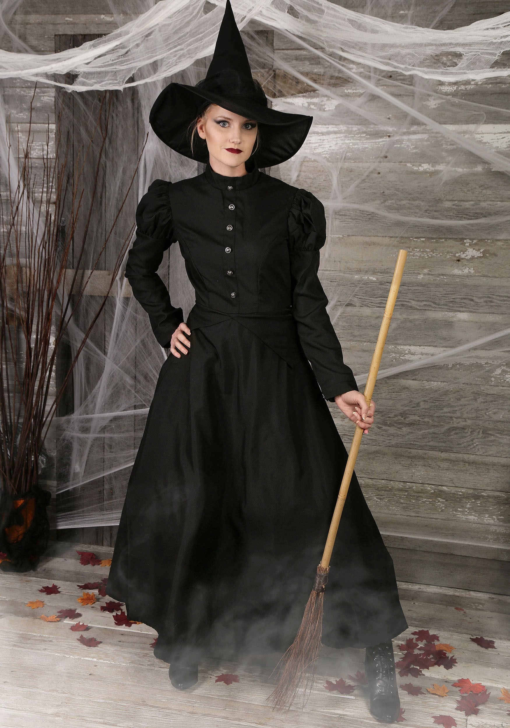 Lady Witch Dress Sorceress Costume with Witch Hat for Halloween