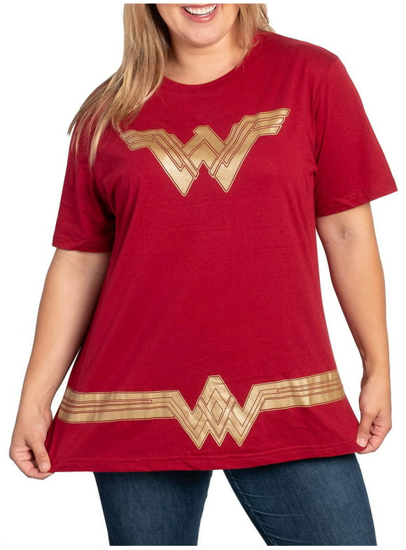 Women's Plus Size Wonder Woman T-Shirt Red Gold DC Comics Costume Tee