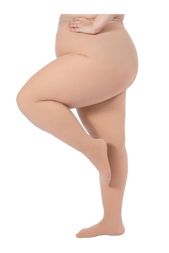 Women’s Plus Size Wool-Lined Leggings, Fleece-Lined Semi-Transparent Warm Winter Pantyhose, Single-Stitch Front & Back Design