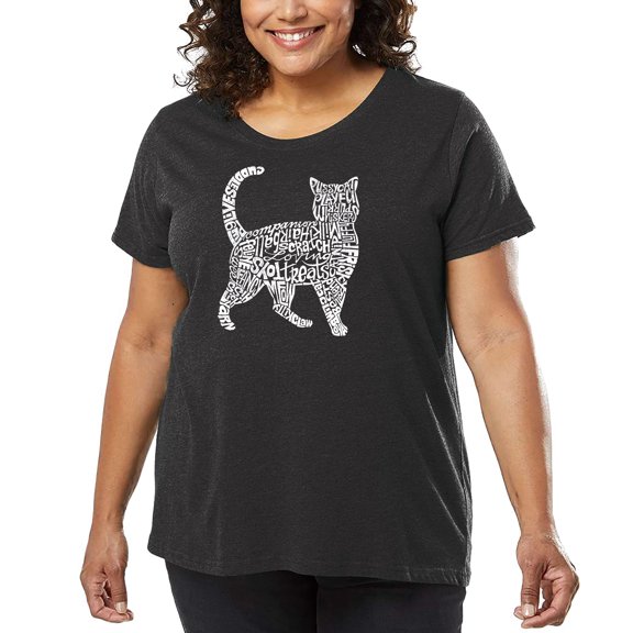 Women's Plus Size Word Art T-shirt - Cat