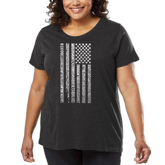 Women's Plus Size Word Art T-shirt - National Anthem Flag