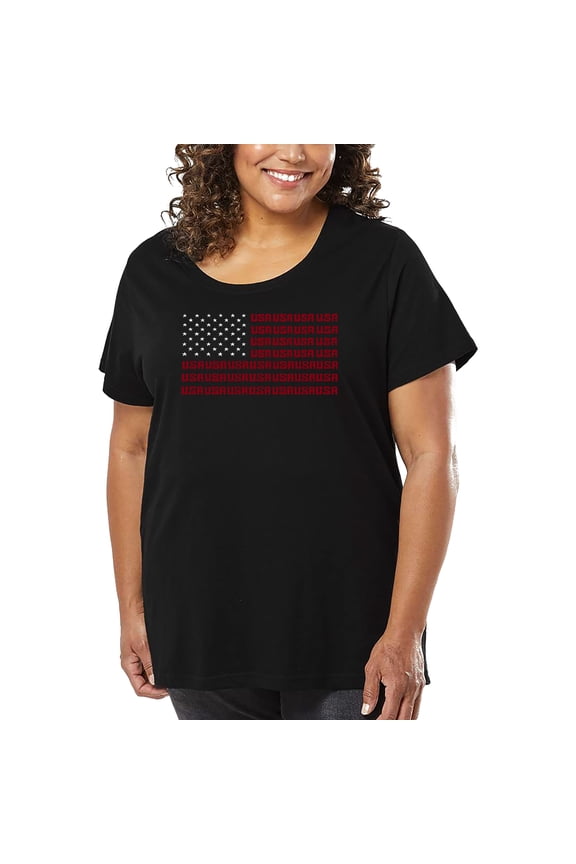 Women's Plus Size Word Art T-shirt - USA Flag