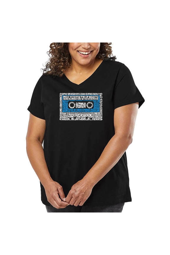Women's Plus Size Word Art V-Neck - 80s One Hit Wonders