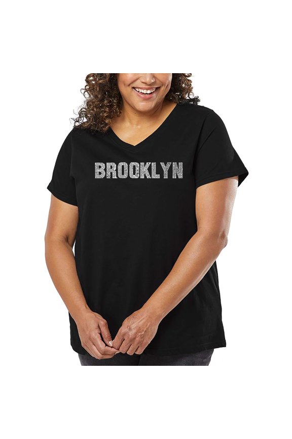 Women's Plus Size Word Art V-Neck - BROOKLYN NEIGHBORHOODS
