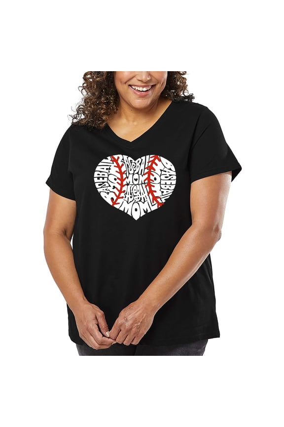 Women's Plus Size Word Art V-Neck - Baseball Mom