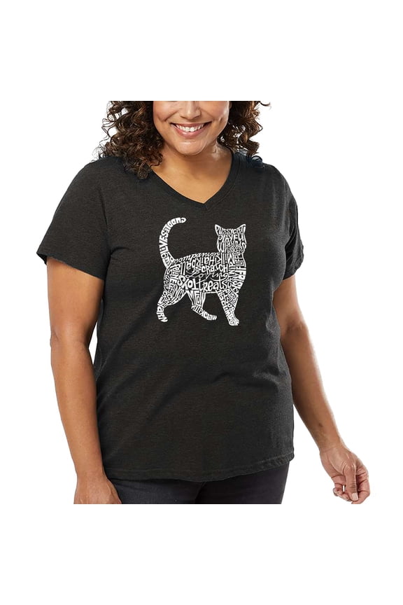 Women's Plus Size Word Art V-Neck - Cat