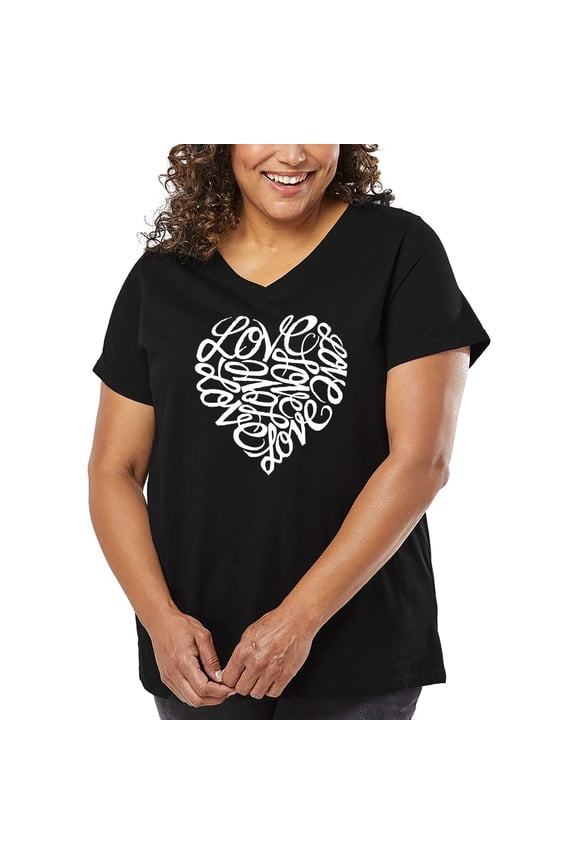 Women's Plus Size Word Art V-Neck - LOVE