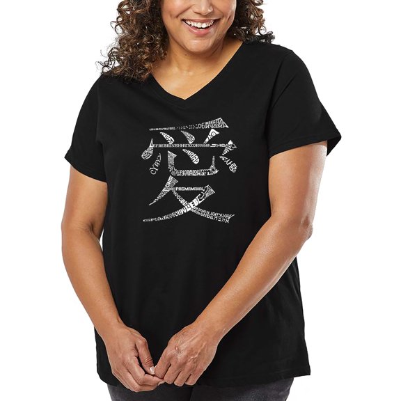Women's Plus Size Word Art V-Neck - The Word Love in 44 Languages