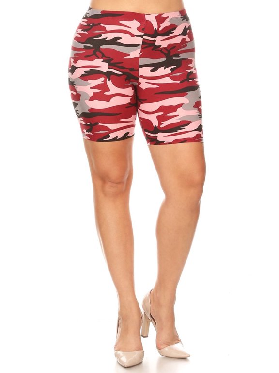 Women's Plus Size Workout High Waist Stretch Active Yoga Print Basic Biker Shorts Pants