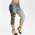 thumbnail image 1 of Women's Plus Size Workout Out Lace Panel Jeans Denim Leggings Clearance Floral Printed Summer Fashion Button Cropped Capris Pants Joggers Black qILAKOG Size M, 1 of 3