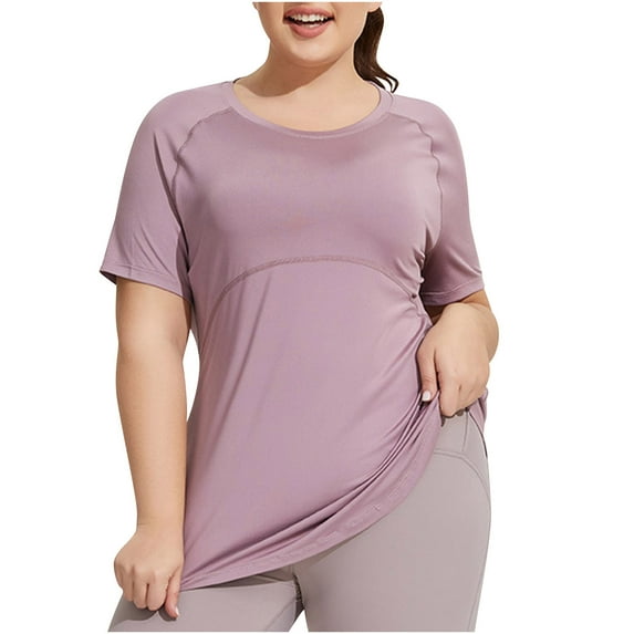 Women's Plus Size Workout Tops Short Sleeve V Neck Gym Shirts Summer Athletic Yoga Tshirts Loose Fit Casual Quick Dry Clothes 2025