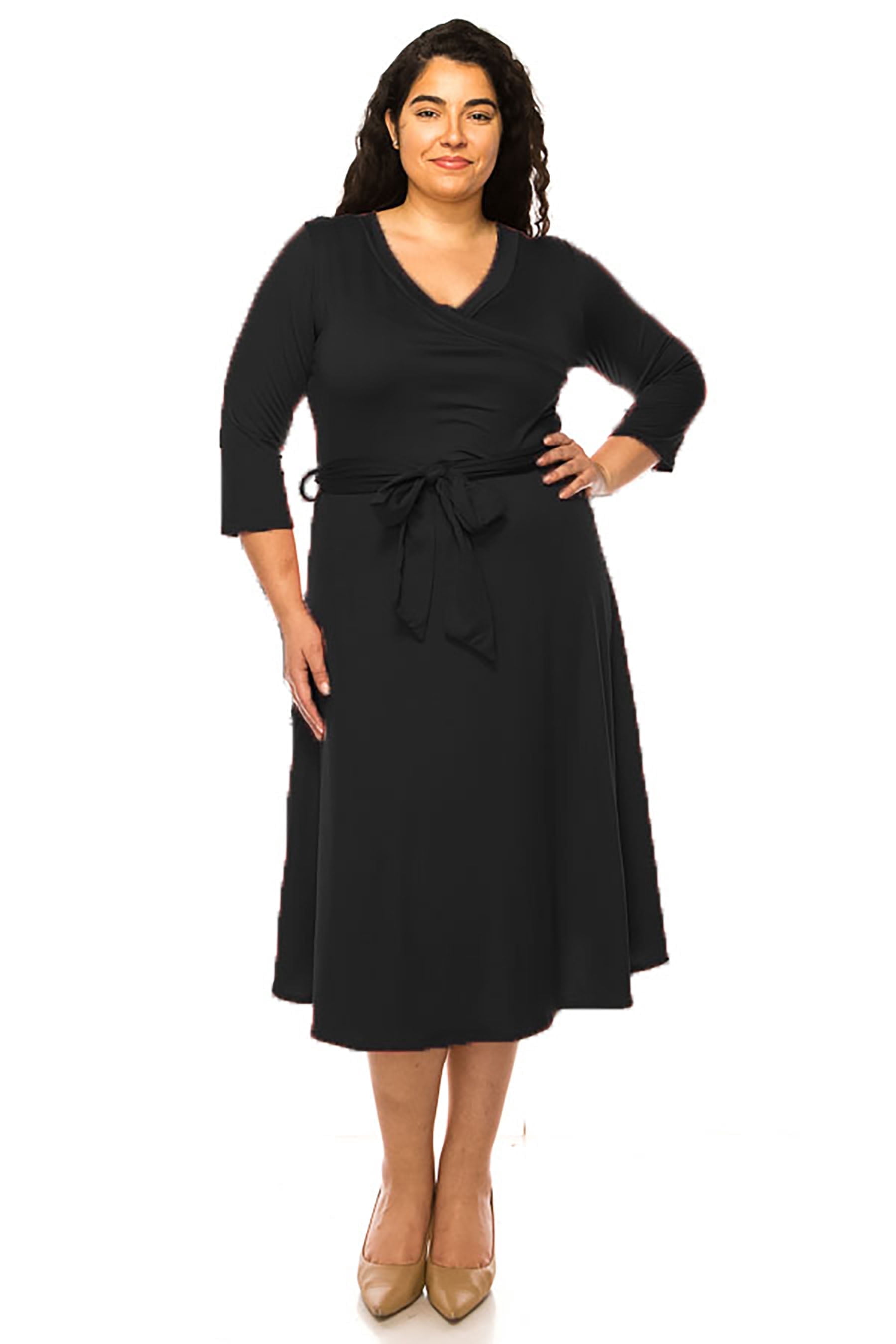 black wrap plus size dress Plus Size Short Sleeve Wrap Dress main image 0