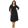 thumbnail image 1 of Women's Plus Size Wrap Dress 3/4 Sleeve V Neck Waist Tie, 1 of 6