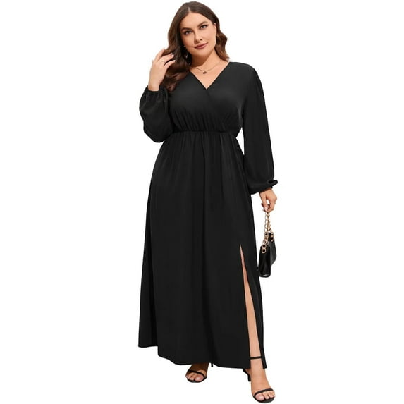 Women's Plus Size Wrap Short Flutter Sleeves Maxi Dress