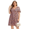 thumbnail image 1 of Women's Plus Size Wrap V Neck Short Sleeve Ruffle Hem A Line Short Dress, 1 of 5