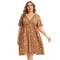 thumbnail image 1 of Women's Plus Size Wrap V Neck Short Sleeve Ruffle Hem A Line Short Dress, 1 of 5