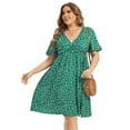 thumbnail image 1 of Women's Plus Size Wrap V Neck Short Sleeve Ruffle Hem A Line Short Dress, 1 of 5