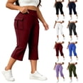 thumbnail image 1 of Women's Plus Size Yoga Capri Leggings, High Waist Elastic Waist Dual Side Pockets, Capri Pants for Women with Pockets for Sports Casual Summer | TruHer,Navy 4XL, 1 of 8