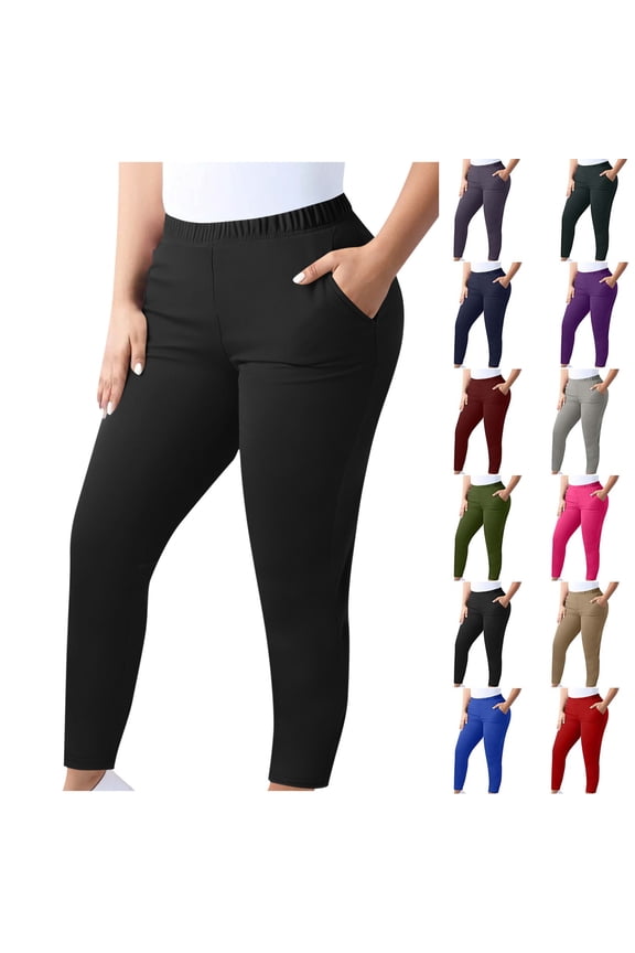 Women's Plus Size Yoga Leggings Solid Color Elastic Waist Stretchy Comfy Slim Pants Sport Running Workout Tights Black XL