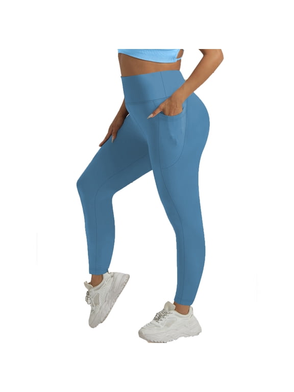 Women's Plus Size Yoga Leggings with Pockets High Waisted Stretch Slim Fitted Workout Athletic Running Sports Pants (4XL, Blue)
