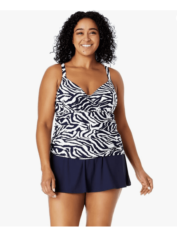 Women's Plus Size Zebra Shadow Floral Twist Front Underwire Tankini Swim Top