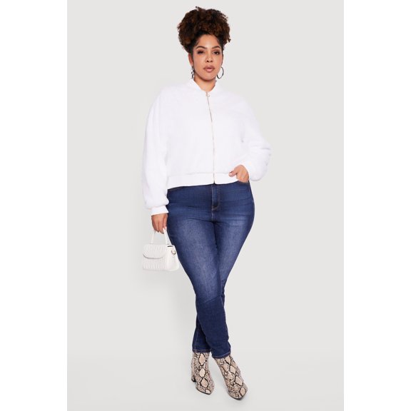 Women's Plus Size Zip Front Faux Fur Bomber Jacket