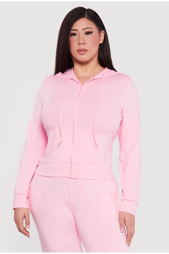 Women's Plus Size Zip Front Hooded Active Jacket