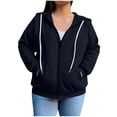 thumbnail image 1 of Women's Plus Size Zip Up Jackets Fall Long Sleeve Hoodies Solid Color Full Zip Hooded Sweatshirts Loose Comfortable Fleece Jacket Outdoor Outwears for Women, 1 of 6