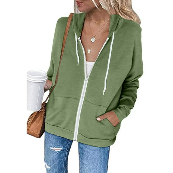 Women's Plus Size Zip Up Hoodies Casual Hooded Slim Zipper Fleece Sweater Coat Up to 65% off