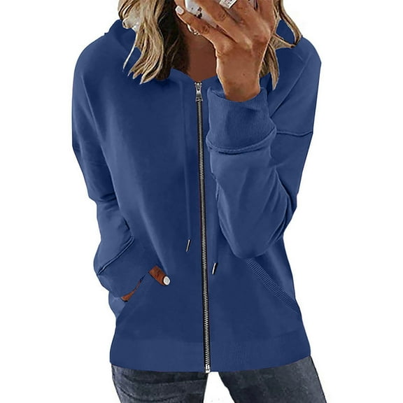 Women's Plus Size Zip Up Hoodies Long Sleeve Zipper Open Front Loose Outerwear Printing Blouse Coat Tops Pockets Hooded Blouse Up to 65% off